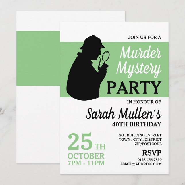 Detective Silhouette, Murder Mystery Birthday Invitation (Front/Back)