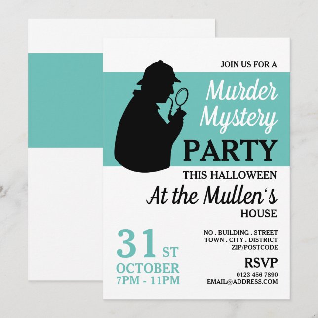 Detective Silhouette, Murder Mystery Halloween Invitation (Front/Back)