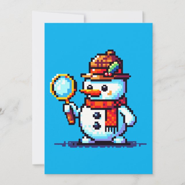 Detective Snowman - Funny Pixel Art Winter Mystery Holiday Card (Front)