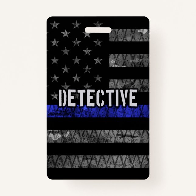 Detective Thin Blue Line Distressed Flag ID Badge (Front)