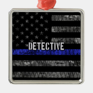 Detective Thin Blue Line Distressed Flag Metal Tree Decoration