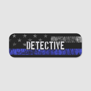Detective Thin Blue Line Distressed Flag Name Tag