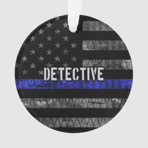 Detective Thin Blue Line Distressed Flag Ornament