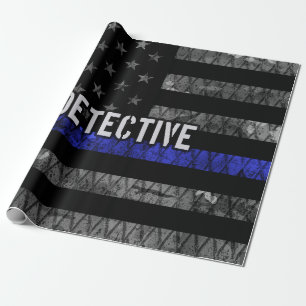Detective Thin Blue Line Distressed Flag Wrapping Paper