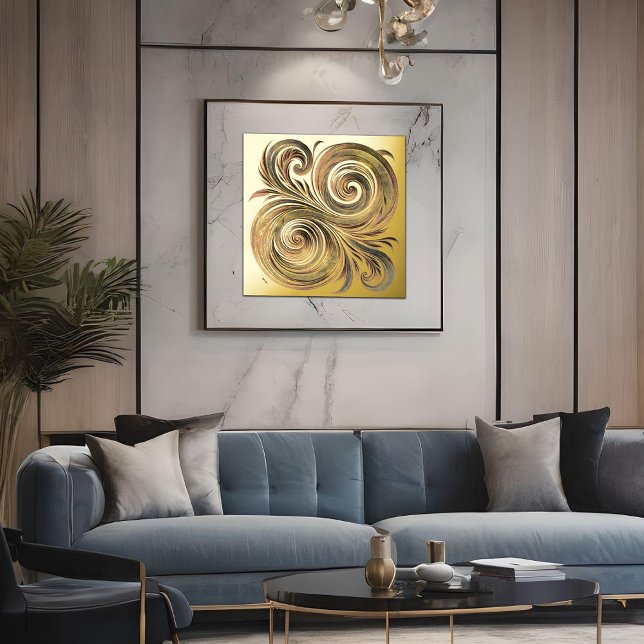 Deteriorating Swirl N°3 Foil Prints (modern interiors, with touch of timeless elegance, gold foil artwork on framed marble)