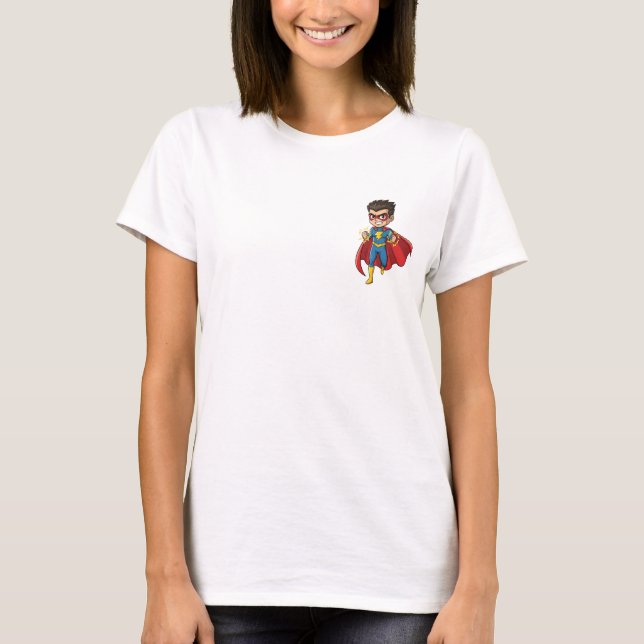 Determined Cartoon Superhero Boy Running T-Shirt (Front)