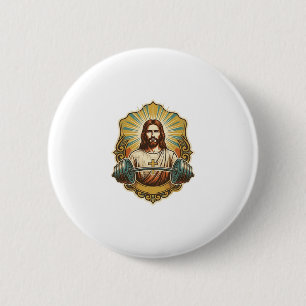 Determined Jesus Heavy Iron Barbell Powerlifting G 6 Cm Round Badge