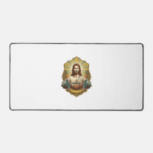 Determined Jesus Heavy Iron Barbell Powerlifting G Desk Mat