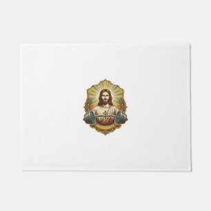 Determined Jesus Heavy Iron Barbell Powerlifting G Doormat