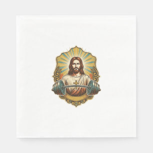 Determined Jesus Heavy Iron Barbell Powerlifting G Napkin