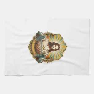 Determined Jesus Heavy Iron Barbell Powerlifting G Tea Towel