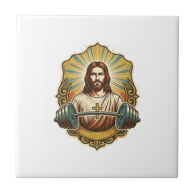 Determined Jesus Heavy Iron Barbell Powerlifting G Tile (Front)