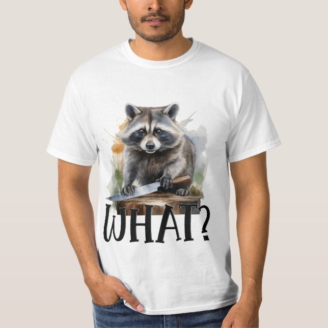 Determined Racoon with a Kitchen Knife, what T-Shirt (Front)