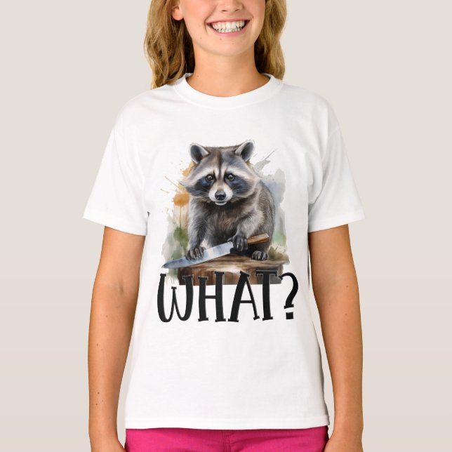 Determined Racoon with a Kitchen Knife, what T-Shirt (Front)