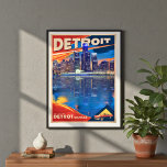 Detroit After Dark Art Print Poster<br><div class="desc">Elevate your space with this stylish, Art Deco-inspired Detroit nightscape. Rich blues and night-inspired oranges capture the city’s iconic skyline and reflect its energy, history, and modern vibe. A vintage car graphic nods to Detroit’s automotive legacy, blending retro charm with a sleek, contemporary twist. Perfect for anyone who loves Detroit’s...</div>