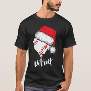 Detroit Baseball Heart Santa Hat Merry Xmas T-Shirt