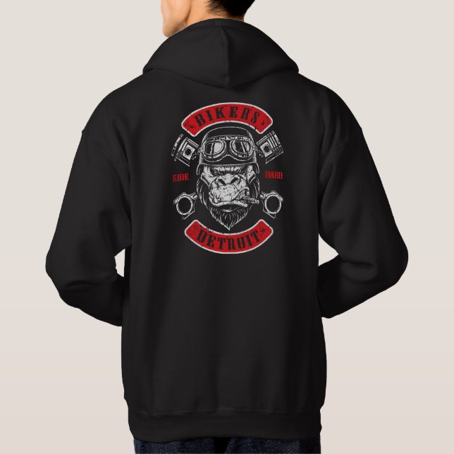Detroit Biker Motorcycle Chopper Gorilla Hoodie (Back)