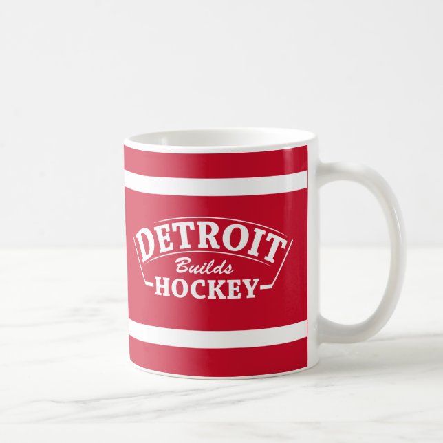 Detroit Builds Hockey Red Striped Mug (Right)
