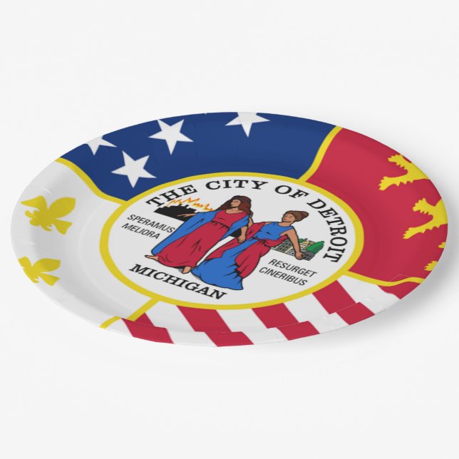 Detroit city flag paper plate (Angled)