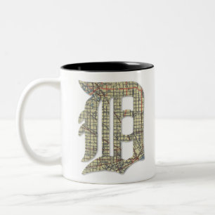 Detroit City Map Old English D Two-Tone Coffee Mug
