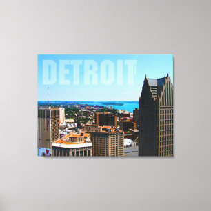 Detroit City Skyline Aerial River View Canvas Print