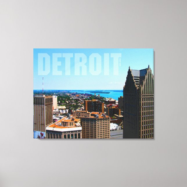 Detroit City Skyline Aerial River View Canvas Print (Front)