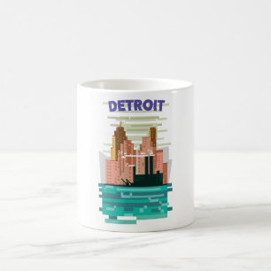 Detroit City skyline travel poster. Coffee Mug