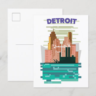 Detroit City skyline travel poster. Invitation Postcard