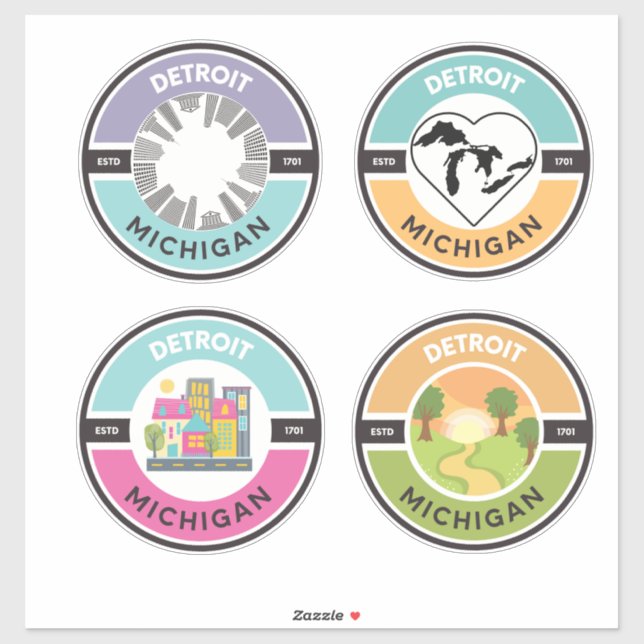 Detroit EST. 1701 Circle Stickers (Set of 4) (Sheet)