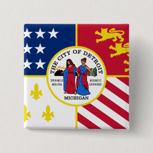 Detroit Flag 15 Cm Square Badge
