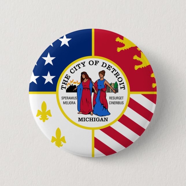 Detroit Flag 6 Cm Round Badge (Front)