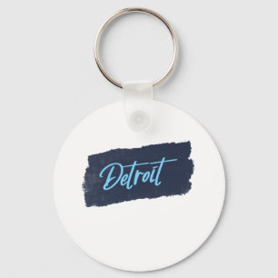 Detroit Handwritten Blue Typography Key Ring
