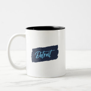 Detroit Handwritten Blue Typography Two-Tone Coffee Mug