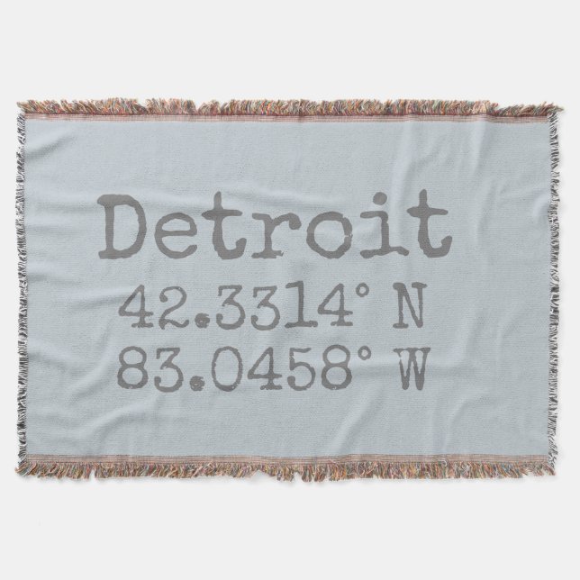 Detroit Latitude Longitude Throw Blanket (Front)