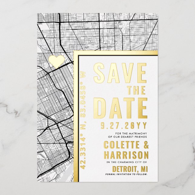 Detroit Love Locator | Wedding Save the Date (Front)