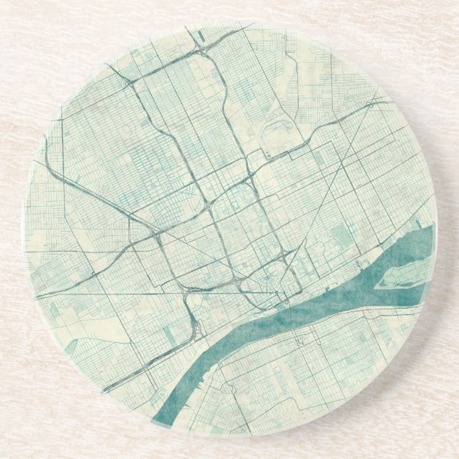 Detroit Map Blue Vintage Coaster (Front)