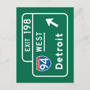 Detroit, MI Road Sign Postcard