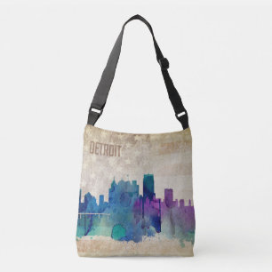 Detroit, MI Watercolor City Skyline Crossbody Bag