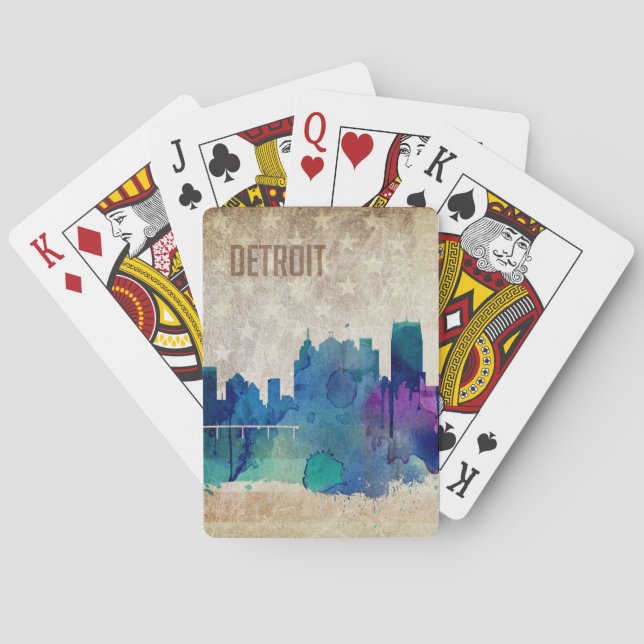 Detroit, MI | Watercolor City Skyline Playing Cards (Back)