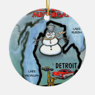 Detroit Michigan Ceramic Tree Decoration
