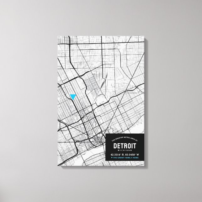 Detroit, Michigan City Map + Mark Your Location Canvas Print (Front)