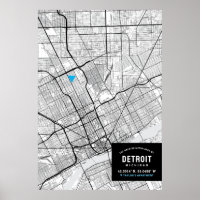 Detroit, Michigan City Map + Mark Your Location 