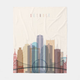 Detroit, Michigan   City Skyline Fleece Blanket
