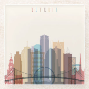 Detroit, Michigan City Skyline Glass Coaster