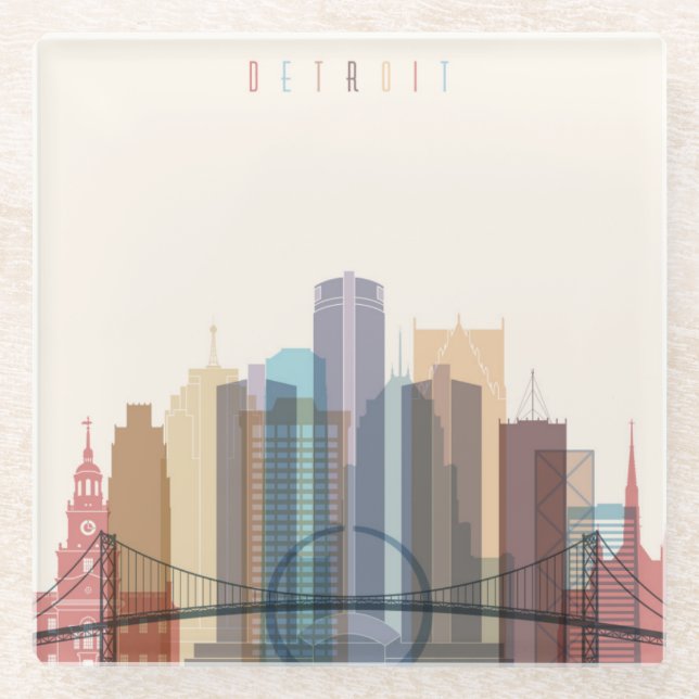 Detroit, Michigan | City Skyline Glass Coaster (Front)