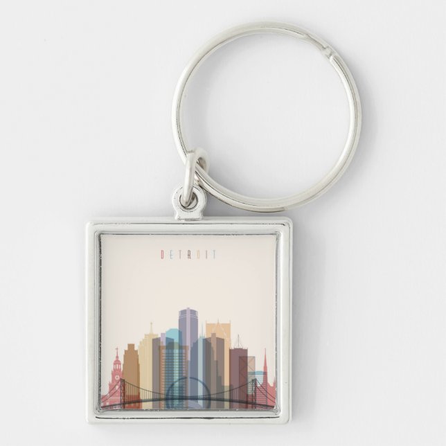 Detroit, Michigan | City Skyline Key Ring (Front)