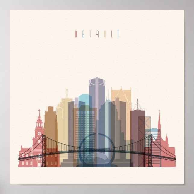 Detroit, Michigan | City Skyline Poster (Front)