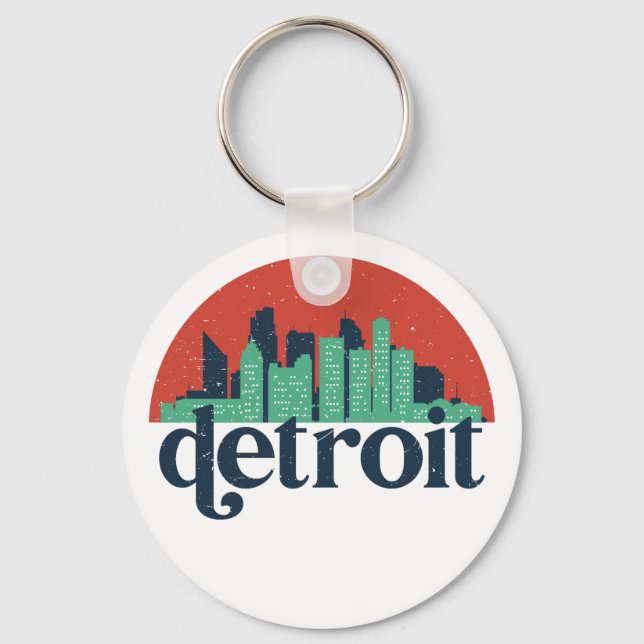 Detroit Michigan City Skyline Retro Cityscape Art Key Ring (Front)