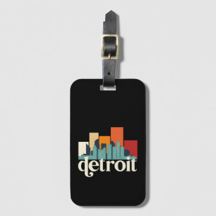 Detroit Michigan City Skyline Retro Cityscape Art Luggage Tag