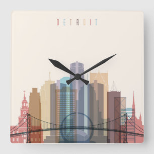 Detroit, Michigan City Skyline Square Wall Clock